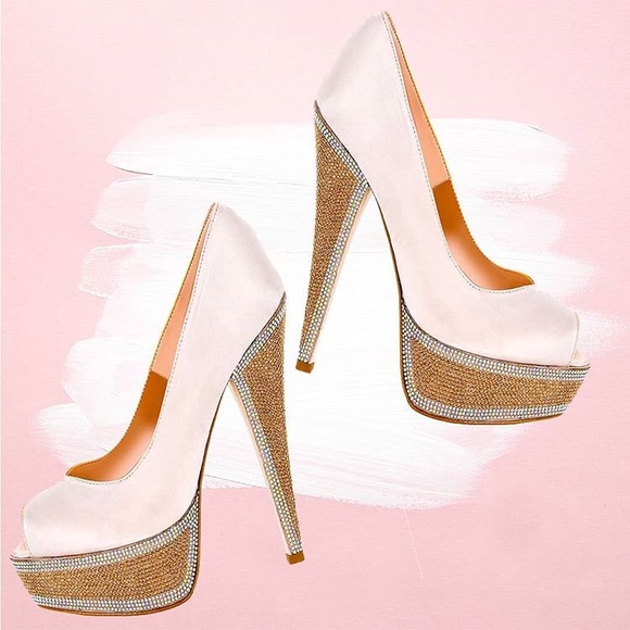 HEDLA Powder Pink Satin Crystal Rhinestone Heels - Picture 5 of 7